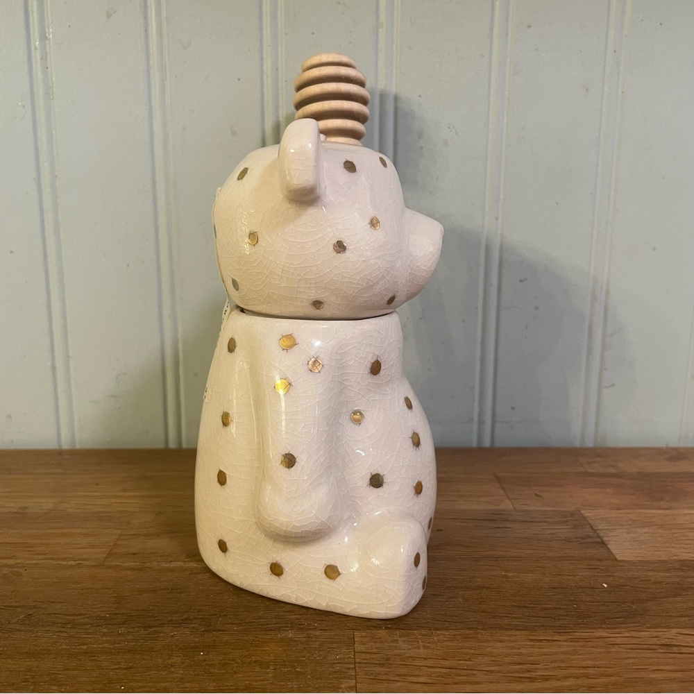 NEW Anthropologie Ceramic Dottie Honey Bear Jar with Dipper - Picture 2 of 8